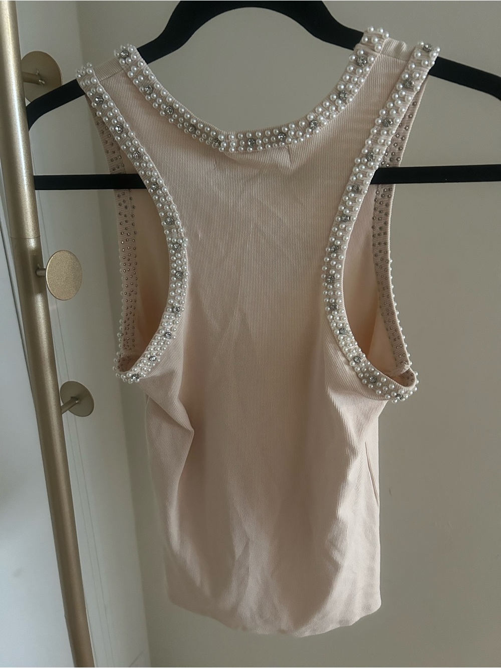 LC Lizette Collection Pearl & Rhinestone Embellished Ribbed Tank Top NWT - Picture 5 of 5